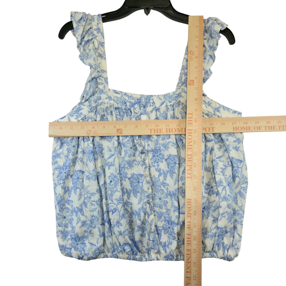Melrose and Market Womens White Blue Floral Ruffle Strap Square Neck Crop M NWT - Picture 8 of 8